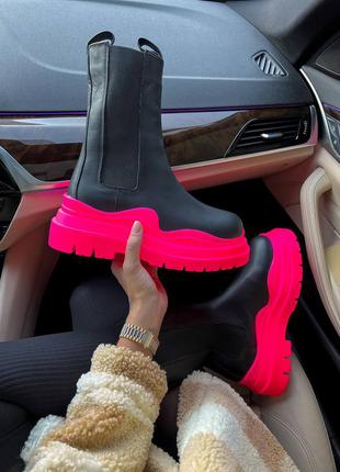 Bottega veneta pink популярні ботега масивні черевики рожева малинова яскрава підошва на хутрі ботинки с мехом кожа зима9 фото
