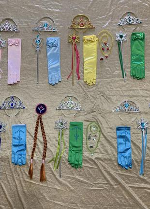 Аксессуары для принцесс атласные перчатки корона волшебная палочка парик коса анна эльза1 фото