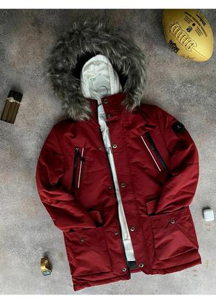 Парка куртка мужская зимняя с мехом бордовая турция / курточка чоловіча зимова з хутром бордова