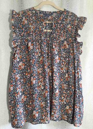 Женская блуза 100% модал, штапель летняя легкая блузка в мелкий цветок, большой размер, батал.8 фото