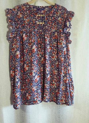 Женская блуза 100% модал, штапель летняя легкая блузка в мелкий цветок, большой размер, батал.1 фото