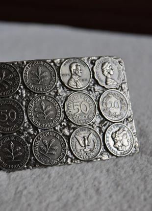 Пряжка для ременя пояса металеві монети .2 фото
