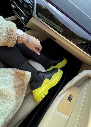 Зимові черевики bottega veneta black yellow premium на хутрі3 фото