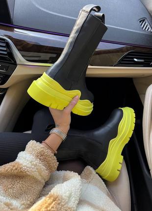 Зимові черевики bottega veneta black yellow premium на хутрі8 фото