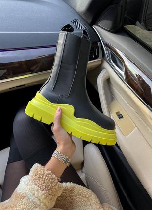 Зимові черевики bottega veneta black yellow premium на хутрі10 фото