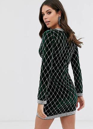 Asos luxe! бархатное изумрудное платье с жемчужинами и бисером! роскошь!4 фото