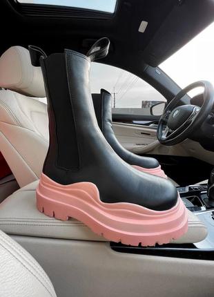 Зимние ботинки bottega veneta black pink premium на меху4 фото