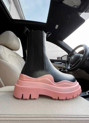 Зимові черевики bottega veneta black pink premium на хутрі