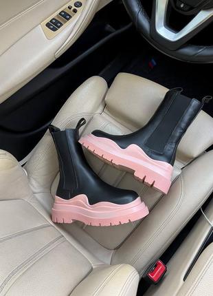Зимние ботинки bottega veneta black pink premium на меху9 фото