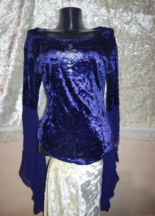 Бархатная велюровая блузка с шикарными шифоновыми рукавами в готическом средневековом стиле эльфийская jordash