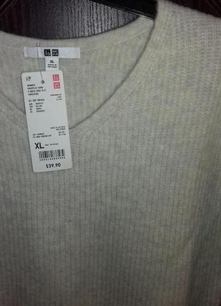 Джемпер/свитер с шерстью, v-образным вырезом, с боковыми разрезами, uniqlo, р.хл5 фото