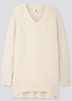 Джемпер/свитер с шерстью, v-образным вырезом, с боковыми разрезами, uniqlo, р.хл3 фото