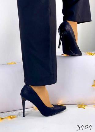 Туфли лодочки женские чёрные с напылением новогодние4 фото