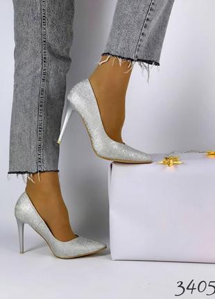 Туфли лодочки серебро женские на шпильке1 фото