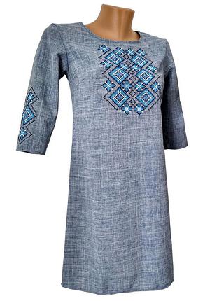 Літній джинсове сукню у великих розмірах з геометричної вишивкою