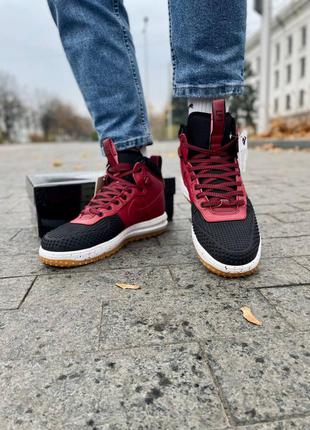 Чоловічі демісезонні шкіряні кросівки червоно-чорні nike lunar force 1 duckboot🆕2 фото