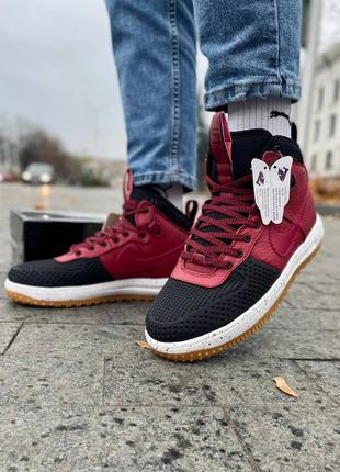 Чоловічі демісезонні шкіряні кросівки червоно-чорні nike lunar force 1 duckboot🆕1 фото