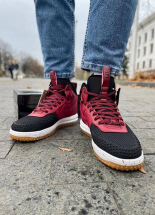 Чоловічі демісезонні шкіряні кросівки червоно-чорні nike lunar force 1 duckboot🆕8 фото