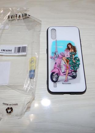 Чехол tpu+glass для samsung a01 paris moto девушка на мопеде2 фото