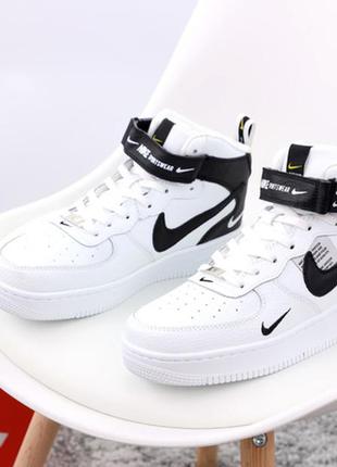 Nike hi white fur, мужские белые зимние кроссовки найк форс с мехом, чоловічі кросівки зимні