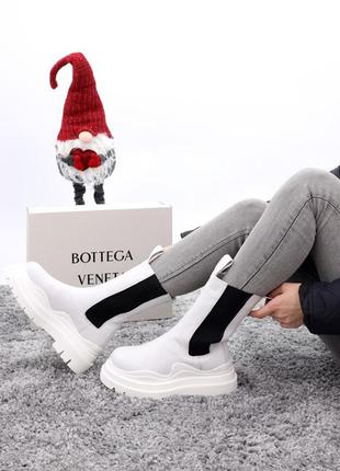 ❄️ 🌼bottega veneta high white fur🌼❄️ жіночі зимові білі черевики /челсі з хутром, зимні білі черевики