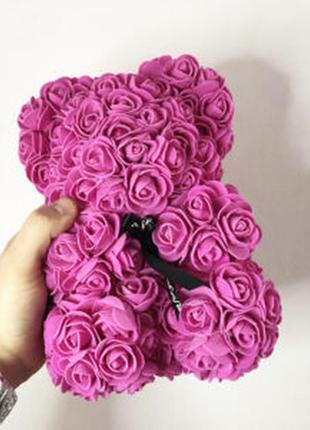 Кращий подарунок: ведмедик із штучних 3d троянд 25 див.