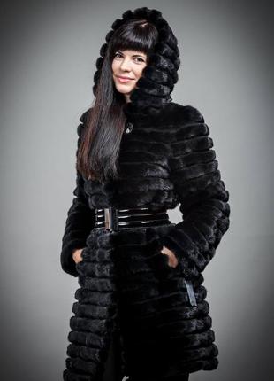 Шикарная шуба трансформер из натурального меха норки с капюшоном