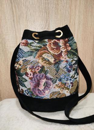 Стильна сумка мішечок натуральна замшева шкіра + текстиль label hand made3 фото