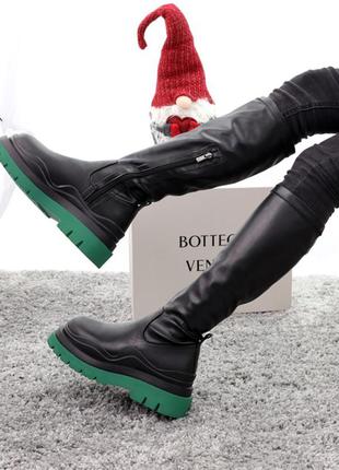 ❄️🖤💚❄️bottega high black green fur💚🖤❄️сапоги высокие зимние с мехом, зимні жіночі сапоги4 фото