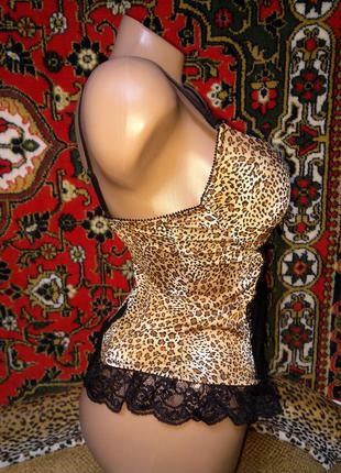 Эротический корсет леопардовой расцветки на косточках с кружевом чашечки с поролоном3 фото