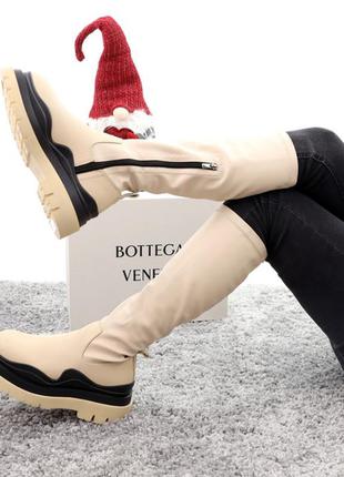 ❄️😍bottega beige winter fur😍сапоги женские зимние бежевые с мехом, жіночі зимові сапоги