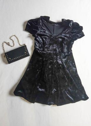 Женское бархатное мини платье на короткий рукав вечернее маленькое чёрное s/36 коктейльное короткое