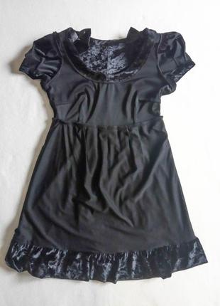 Женское бархатное мини платье на короткий рукав вечернее маленькое чёрное s/36 коктейльное короткое5 фото