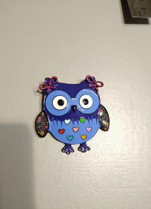 Эмалированная брошь подвеска на шею сова бижутерия.