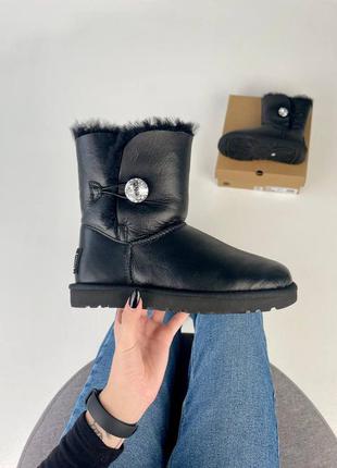 Угги женские чёрные высокие с мехом ugg leather high