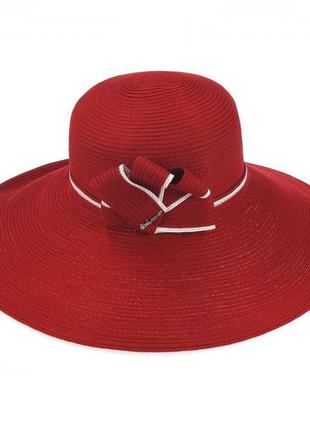 Шляпа с полями и объемным бантом - 134-13 красный2 фото