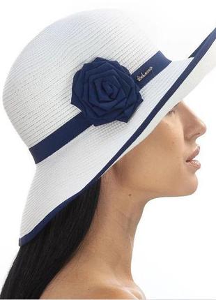 Красива літня капелюх - 176-02.05 білий+синій