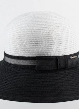 Летняя двухцветная шляпа тм del mare - 177-02.01 белый+чёрный2 фото