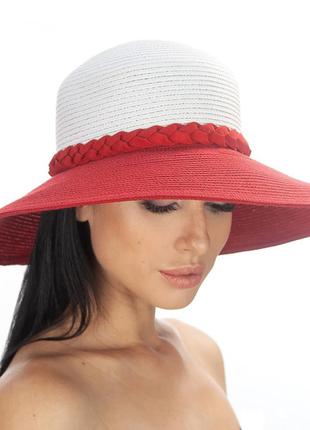 Двоколірна пляжна капелюх - 181-02.13 білий+червоний