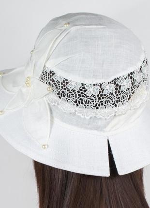 Жіноча капелюх з білого льону "літо" - 4152 фото