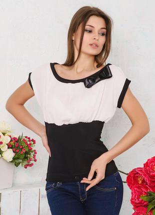 Двухцветная блузка 6592 белый+чёрный 44