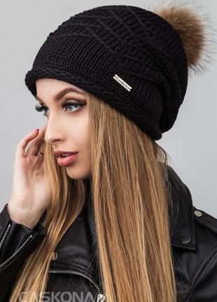 Cтильная вязаная шапка для девушек "mary" - 103601 чёрный