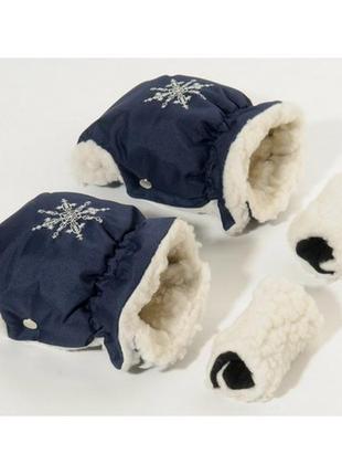 Темно-синя муфта рукавички на коляску для рук мами коляски польща муфти на овчині рукавиці зимові з