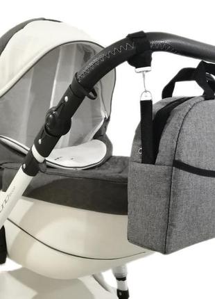 Сумка на коляску z&d органайзер для речей лляна тканина з гачками підійде для дитячої коляски до