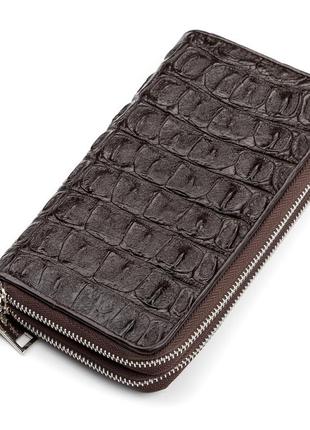 Чоловічий клатч crocodile leather 18006 з натуральної шкіри крокодила коричневий