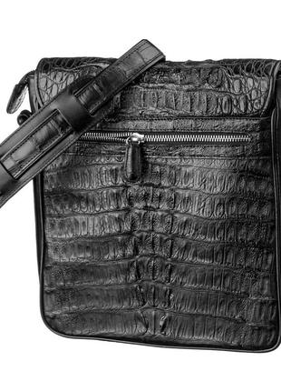 Сумка мужская crocodile leather 18021 из натуральной кожи крокодила черная2 фото