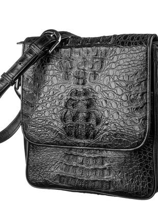 Сумка мужская crocodile leather 18021 из натуральной кожи крокодила черная