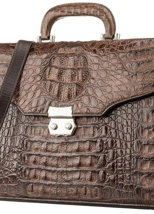 Портфель чоловічий crocodile leather 18261 з натуральної шкіри крокодила коричневий