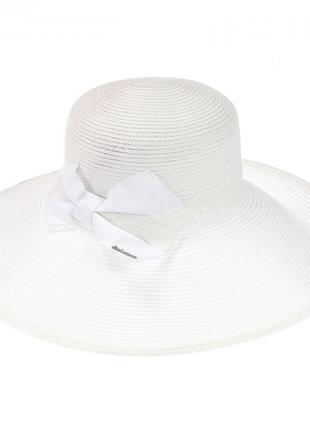 Широкополая белая шляпа с белым бантом - 008-022 фото