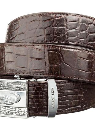 Ремінь автомат crocodile leather 18608 з натуральної шкіри крокодила коричневий